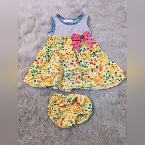 Bonnie Baby Yellow Floral Dress Set with Pink Bow 12 Months